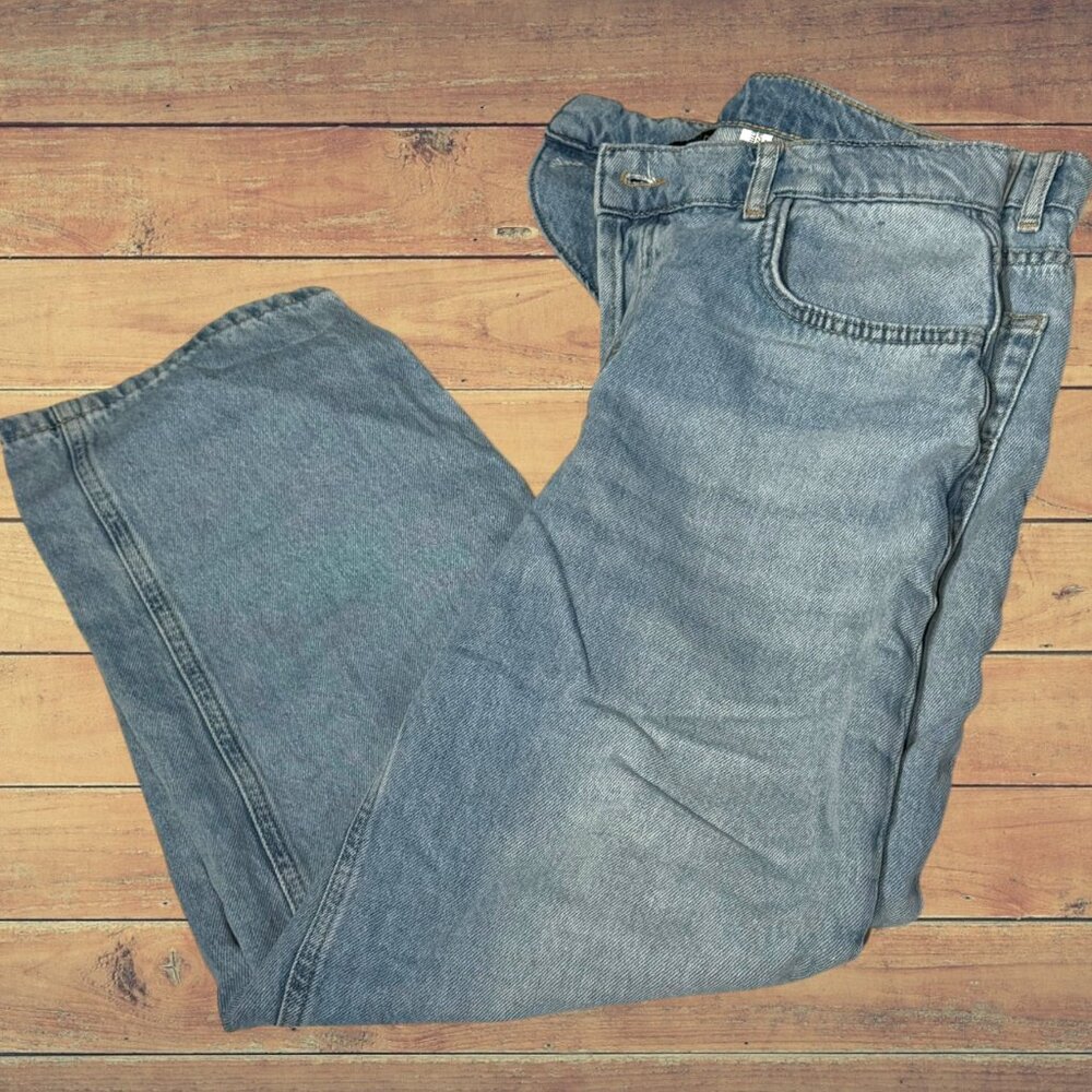 Collusion Wide Leg Baggy Button Blue Denim Jeans size 26/28 Petite Womens